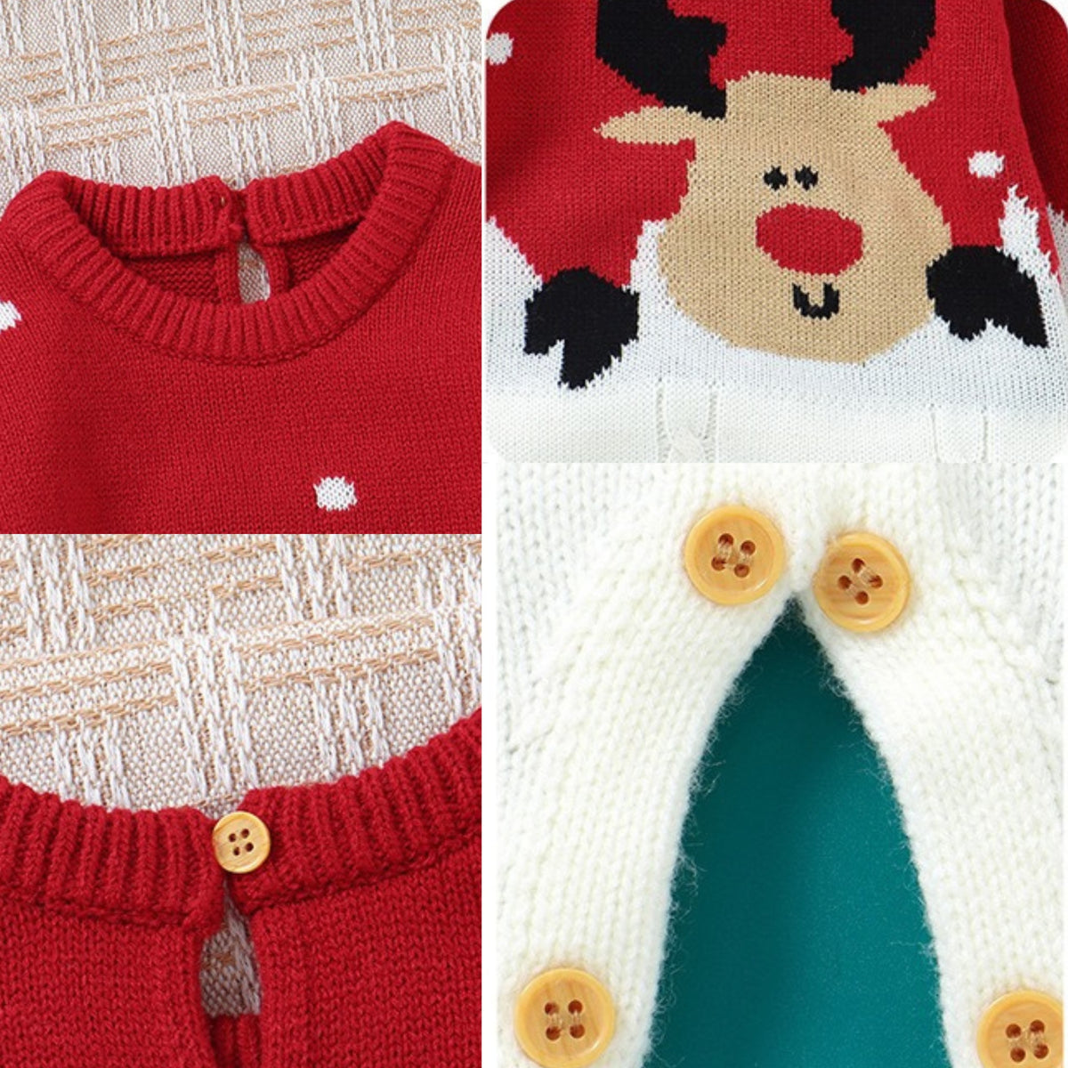 Personalised Christmas Reindeer Knitted Baby Romper & Hat Set