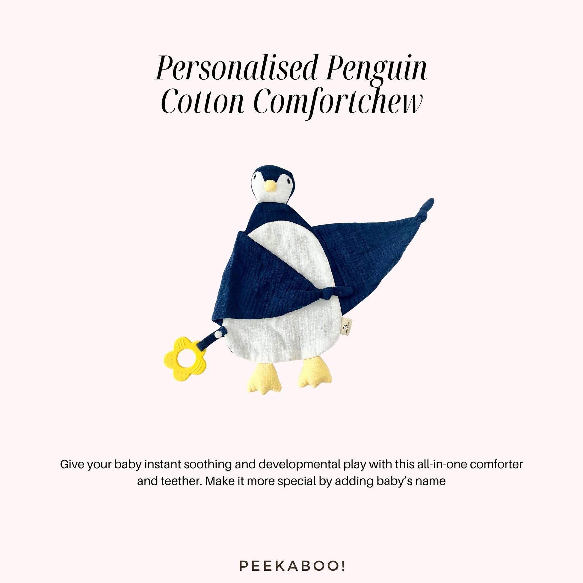 Personalised-Cotton-Comfortchew-Penguin-Peekaboo