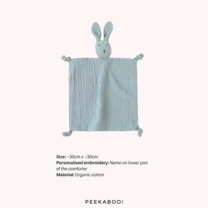 Personalised-Cotton-Muslin-Comforter-Bunny-Green-Peekaboo