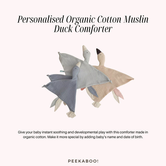 Personalised-Cotton-Muslin-Comforter-Duck-Peekaboo