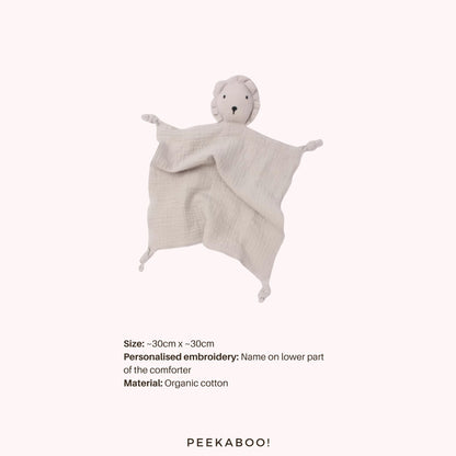 Personalised-Cotton-Muslin-Comforter-Lion-Grey-Peekaboo