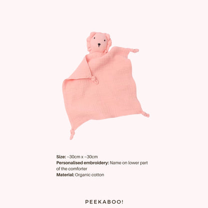 Personalised-Cotton-Muslin-Comforter-Lion-Pink-Peekaboo