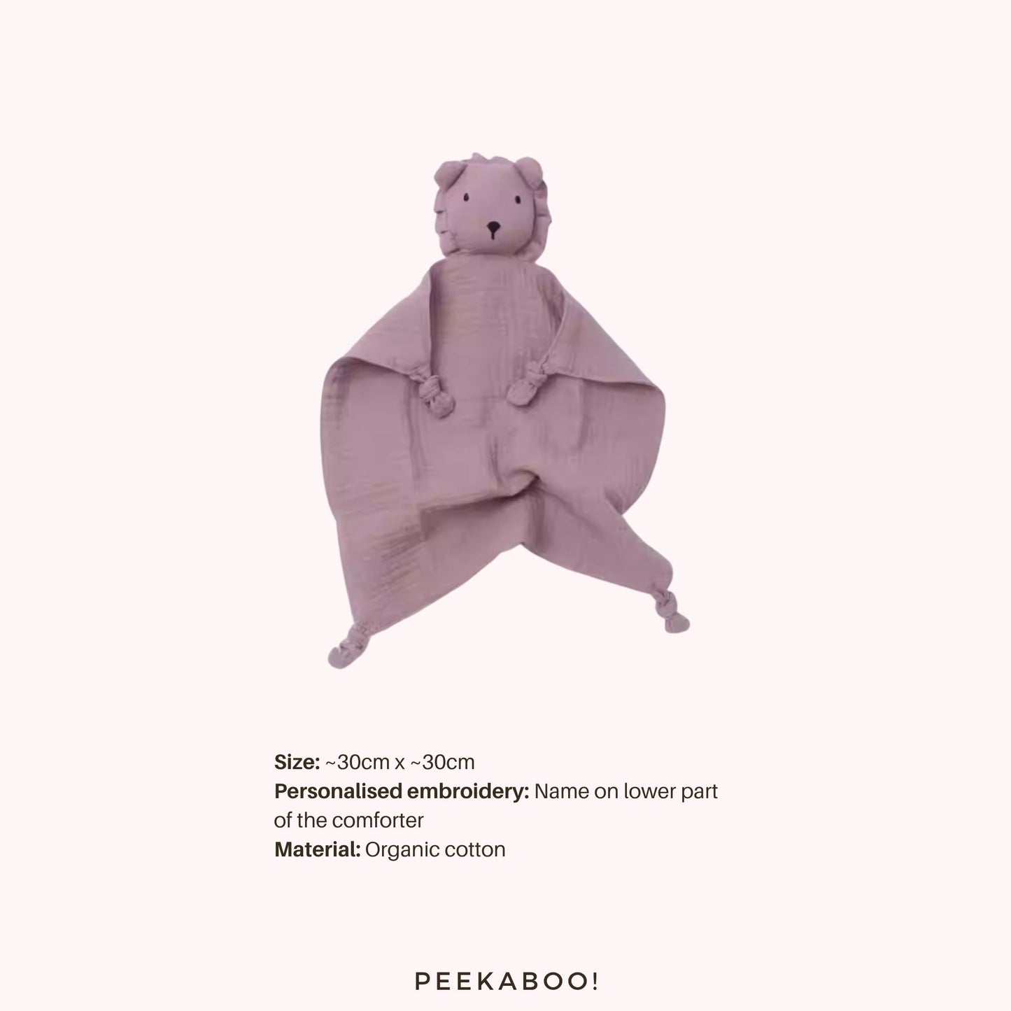 Personalised-Cotton-Muslin-Comforter-Lion-Purple-Peekaboo