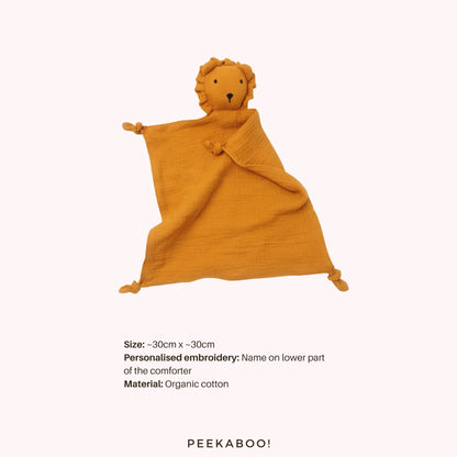Personalised-Cotton-Muslin-Comforter-Lion-Yellow-Peekaboo