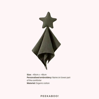 Personalised-Cotton-Muslin-Comforter-Star-Dark-Green-Peekaboo