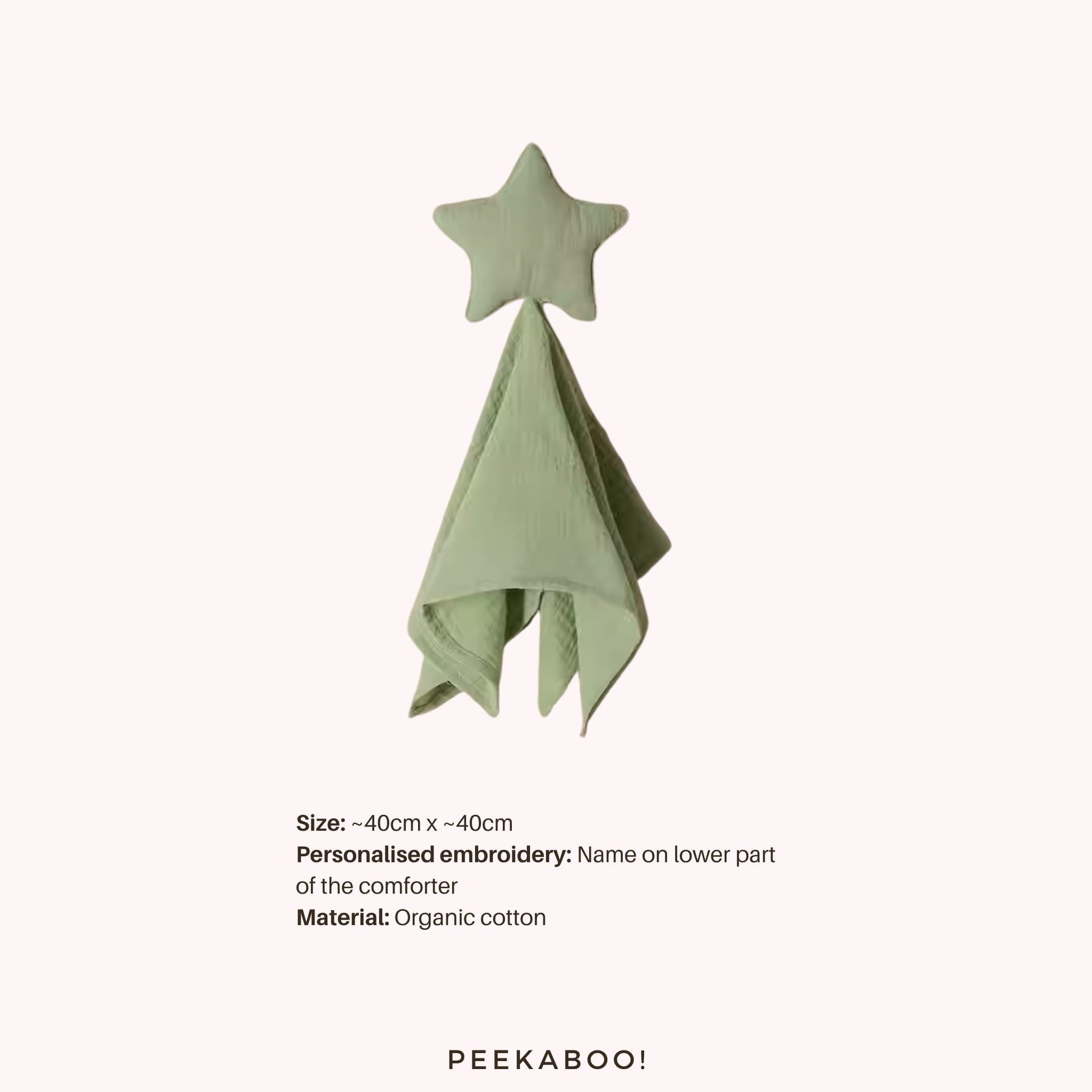 Personalised-Cotton-Muslin-Comforter-Star-Light-Green-Peekaboo