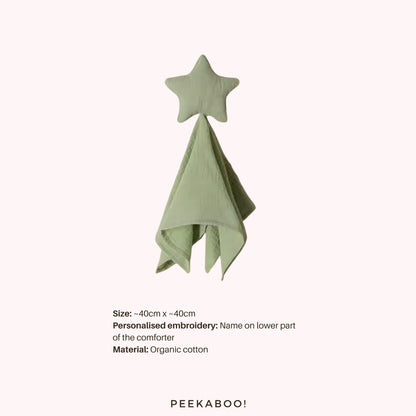 Personalised-Cotton-Muslin-Comforter-Star-Light-Green-Peekaboo