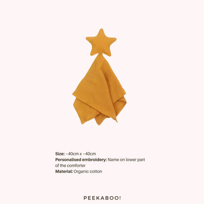Personalised-Cotton-Muslin-Comforter-Star-Yellow-Peekaboo