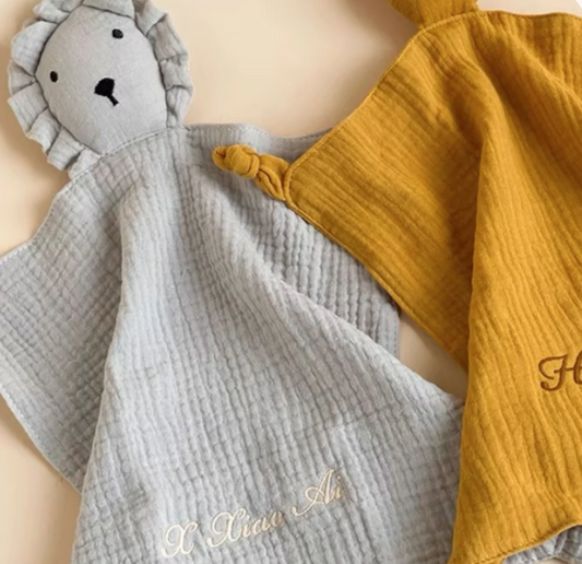 Personalised Organic Cotton Muslin Comforter - Lion