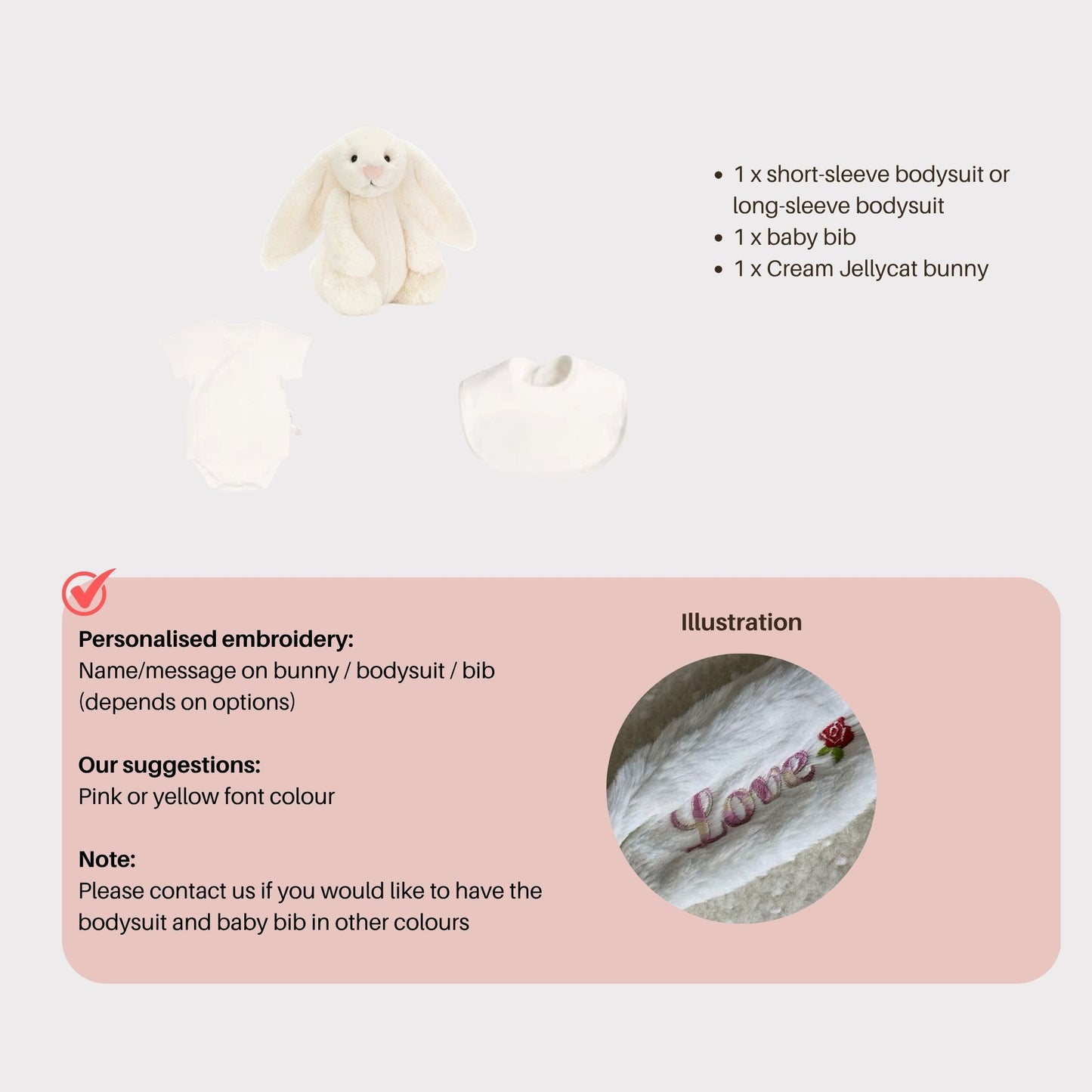 Personalised Jellycat Bunny and Bodysuit Set - Cream Colour