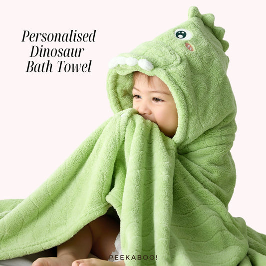 Personalised-Dinosaur-Bath-towel-Peekaboo-Baby-And-Kids
