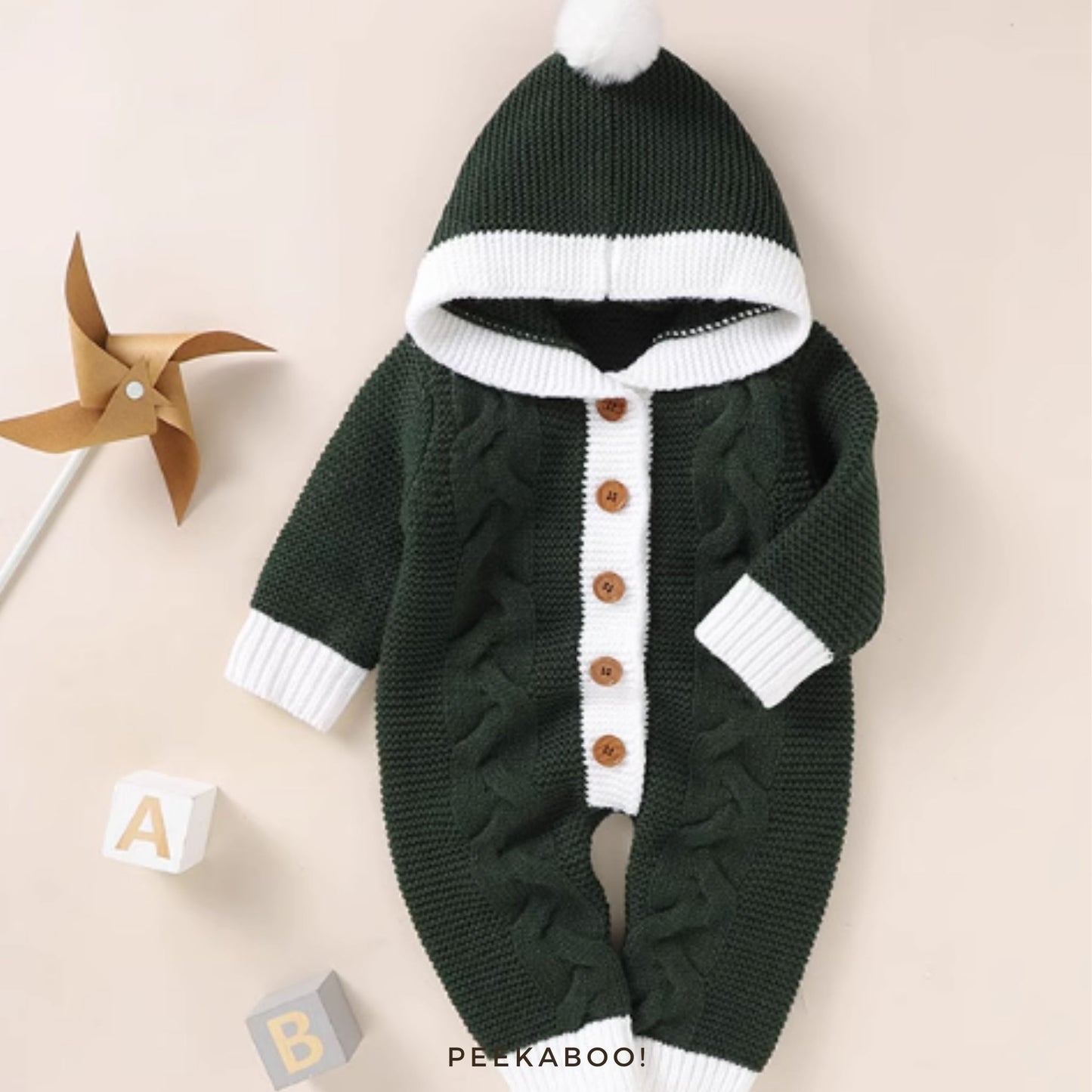 Personalised-Green-White-Hooded-Romper-cover-Peekaboo