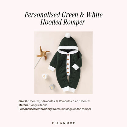 Personalised-Green-White-Hooded-Romper-size-Peekaboo