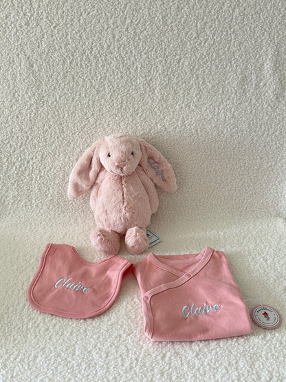 Personalised Jellycat Bunny and Bodysuit Set - Blush Colour