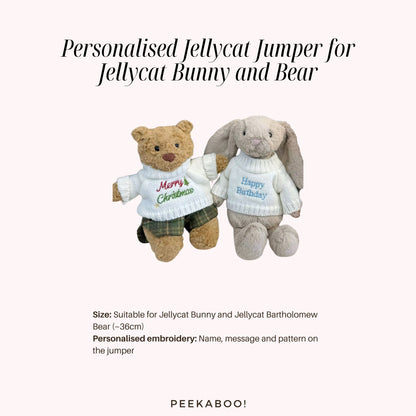 Personalised Jellycat Jumper for Jellycat Bunny and Bear