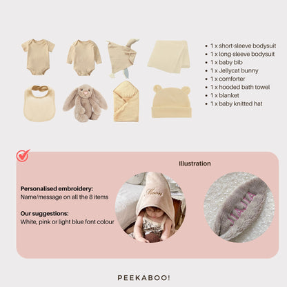 Personalised-Newborn-Baby-Welcome-Giftset-Beige-Bunny-Details-Peekaboo-personalisation