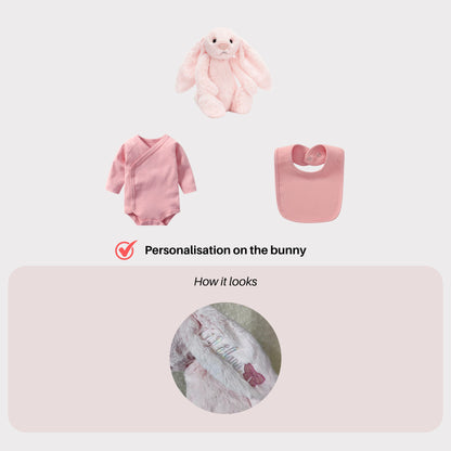 Personalised Jellycat Bunny and Bodysuit Set - Pink Colour