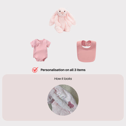 Personalised Jellycat Bunny and Bodysuit Set - Pink Colour