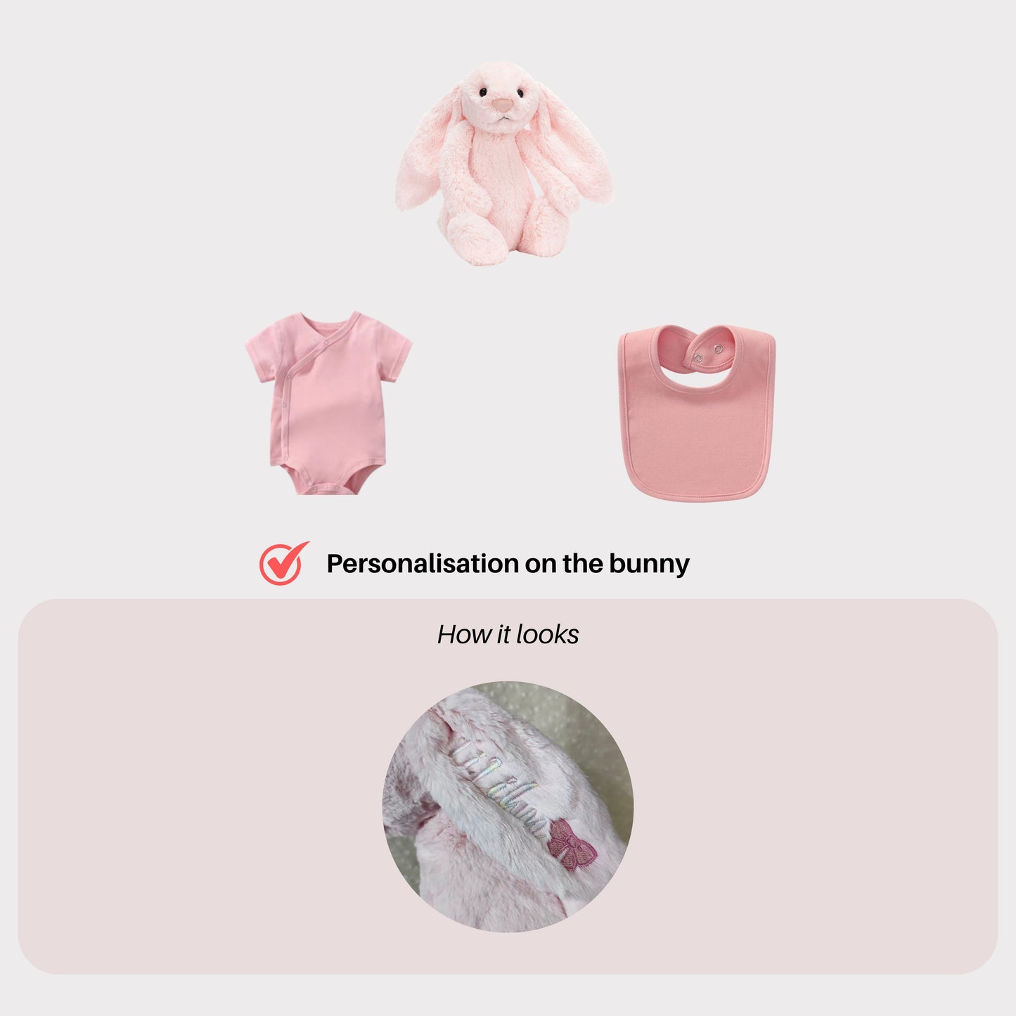 Personalised Jellycat Bunny and Bodysuit Set - Pink Colour