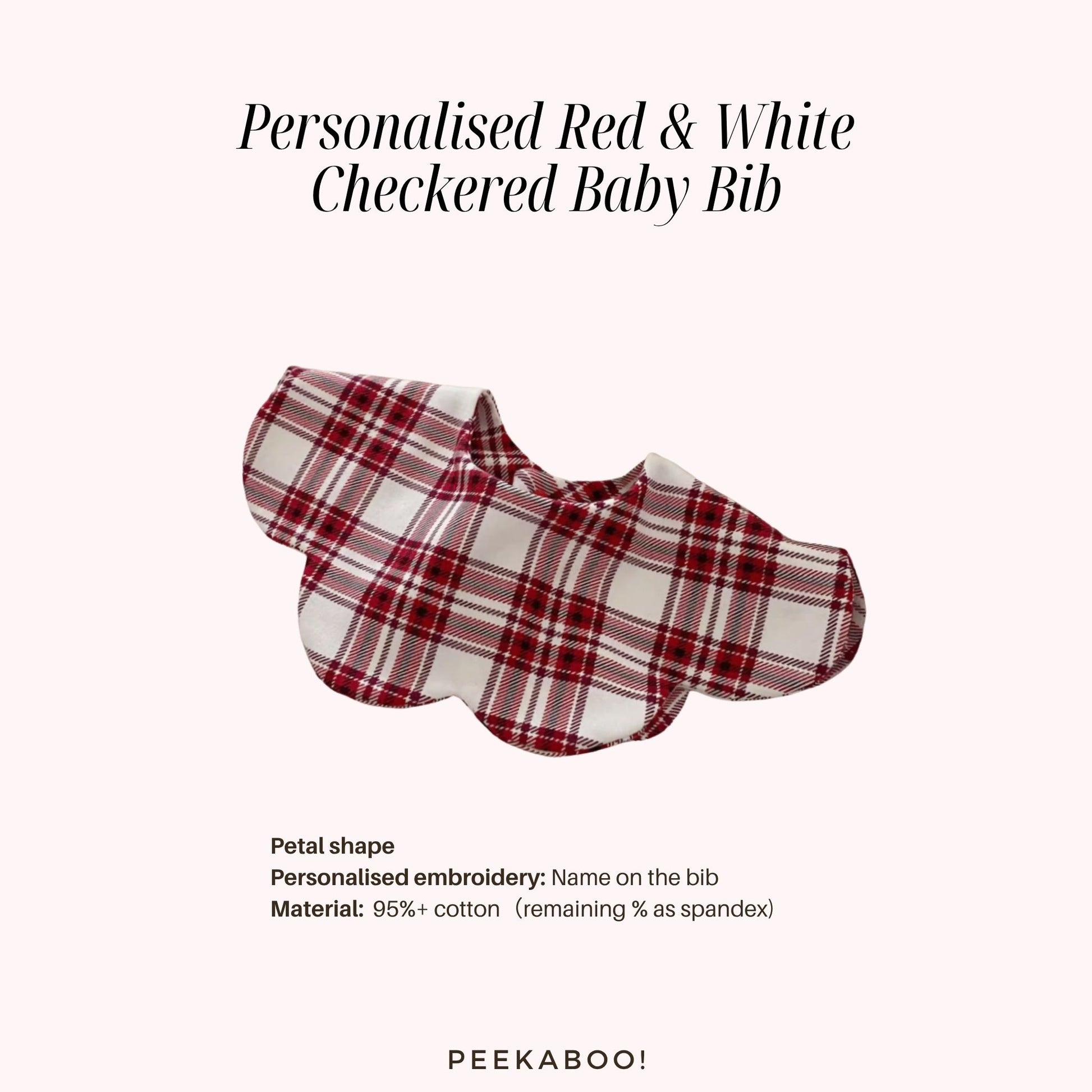 Personalised-Red-White-Checkered-Baby-Bib-Petal-Size-Peekaboo