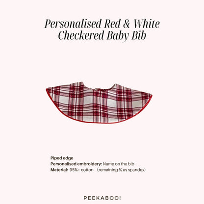 Personalised-Red-White-Checkered-Baby-Bib-Piped-Size-Peekaboo