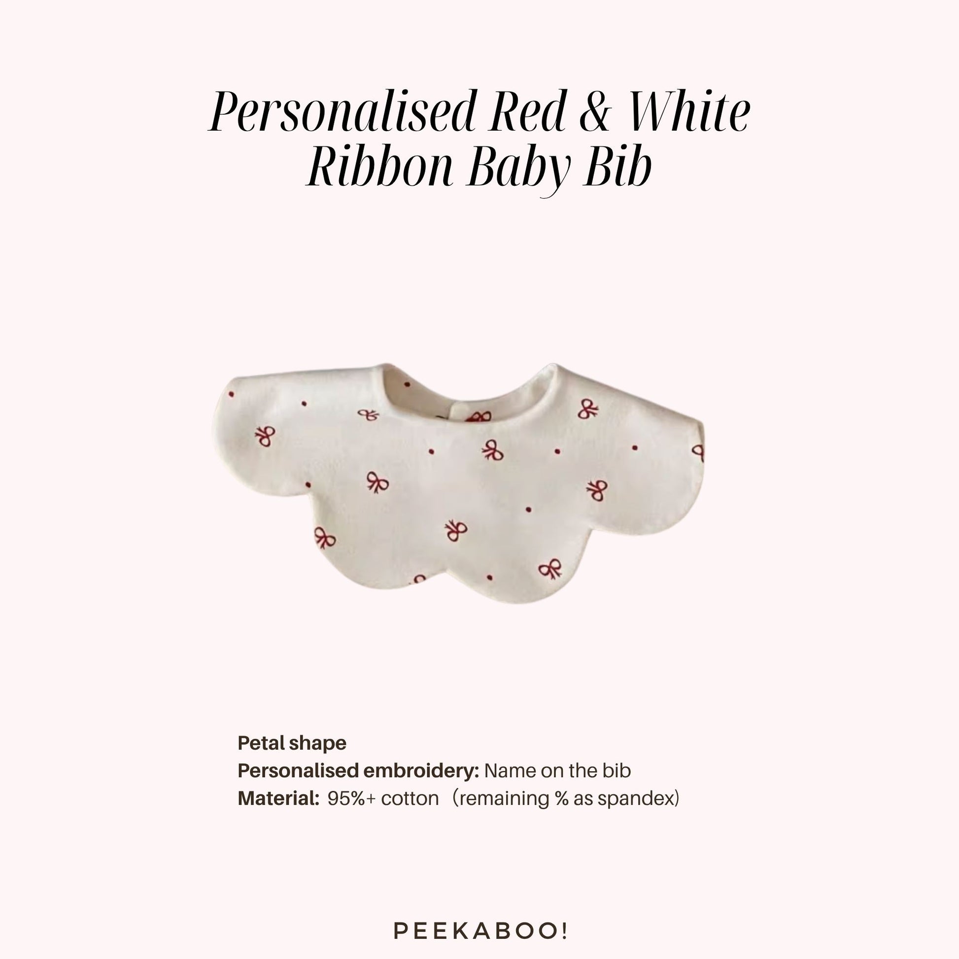 Personalised-Red-White-Ribbon-Baby-Bib-Peekaboo