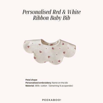 Personalised-Red-White-Ribbon-Baby-Bib-Peekaboo