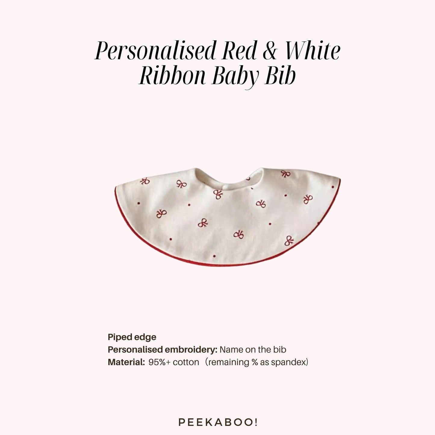 Personalised-Red-White-Ribbon-Baby-Bib-Piped-Peekaboo