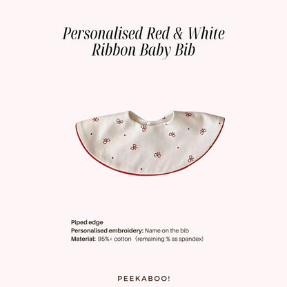 Personalised-Red-White-Ribbon-Baby-Bib-Piped-Peekaboo