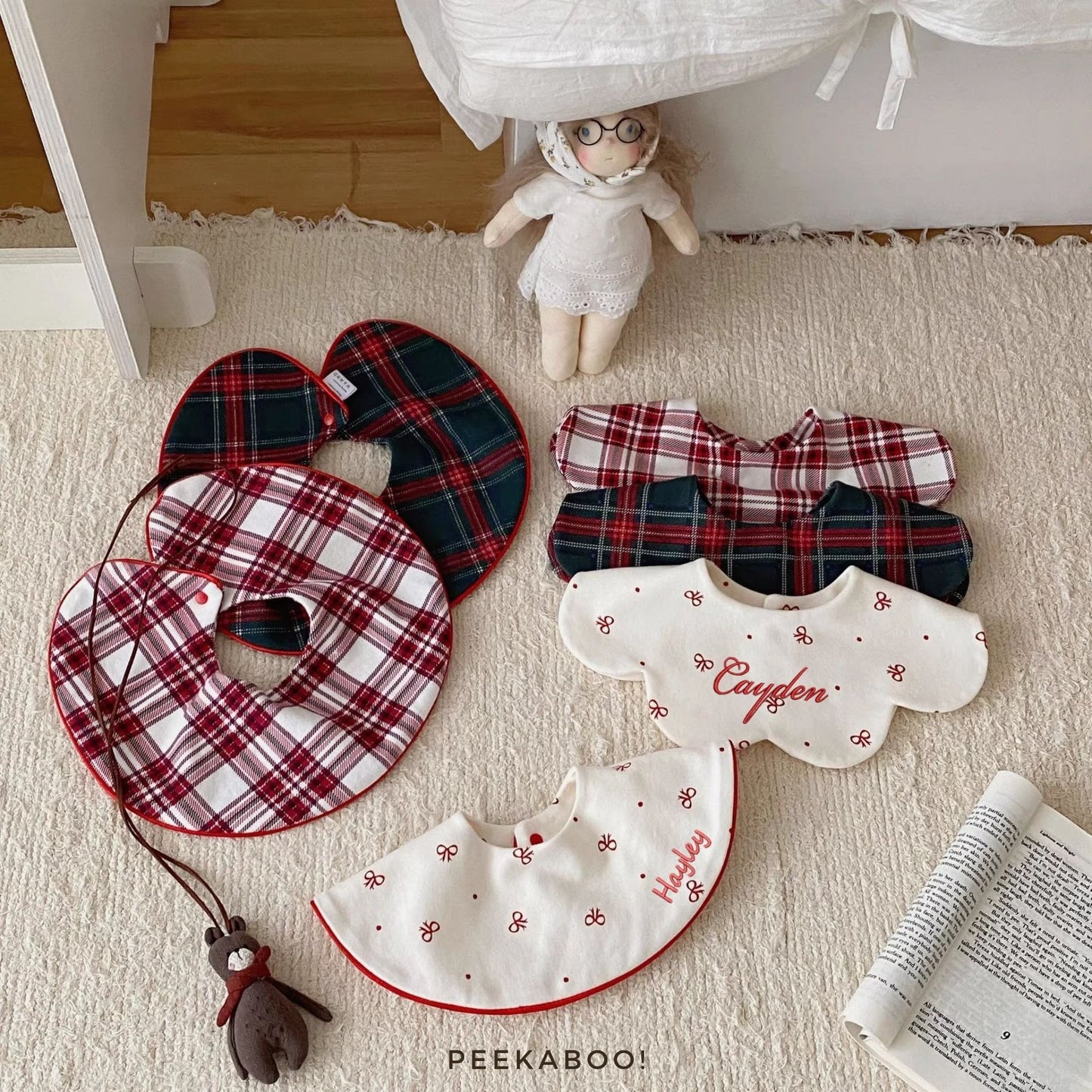 Personalised Red & White Ribbon Baby Bib