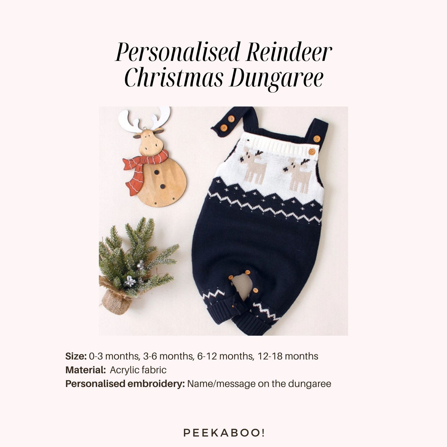 Personalised Reindeer Christmas Dungaree
