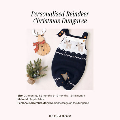 Personalised Reindeer Christmas Dungaree