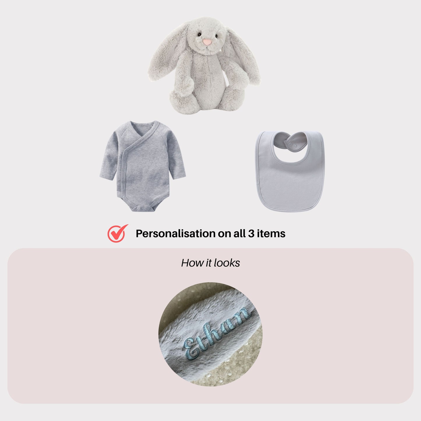 Personalised Jellycat Bunny and Bodysuit Set - Silver Colour