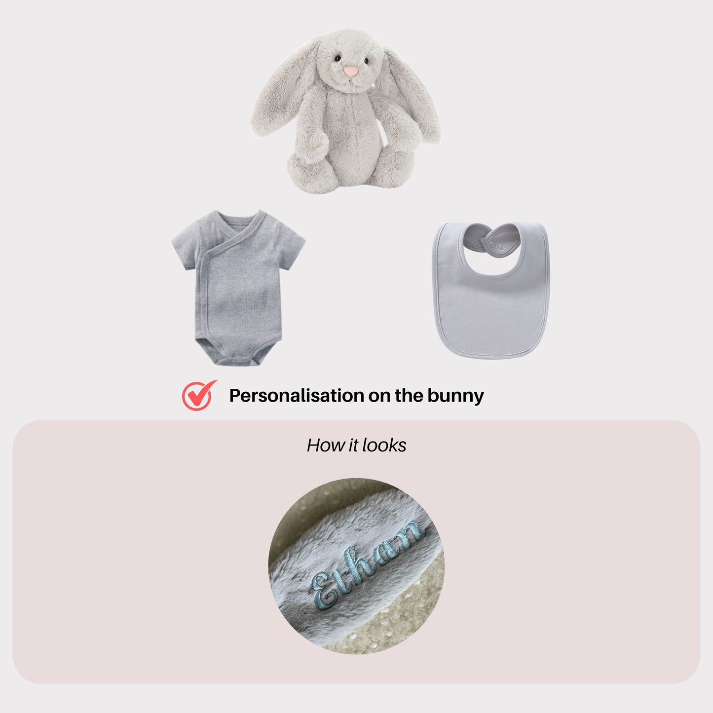 Personalised Jellycat Bunny and Bodysuit Set - Silver Colour
