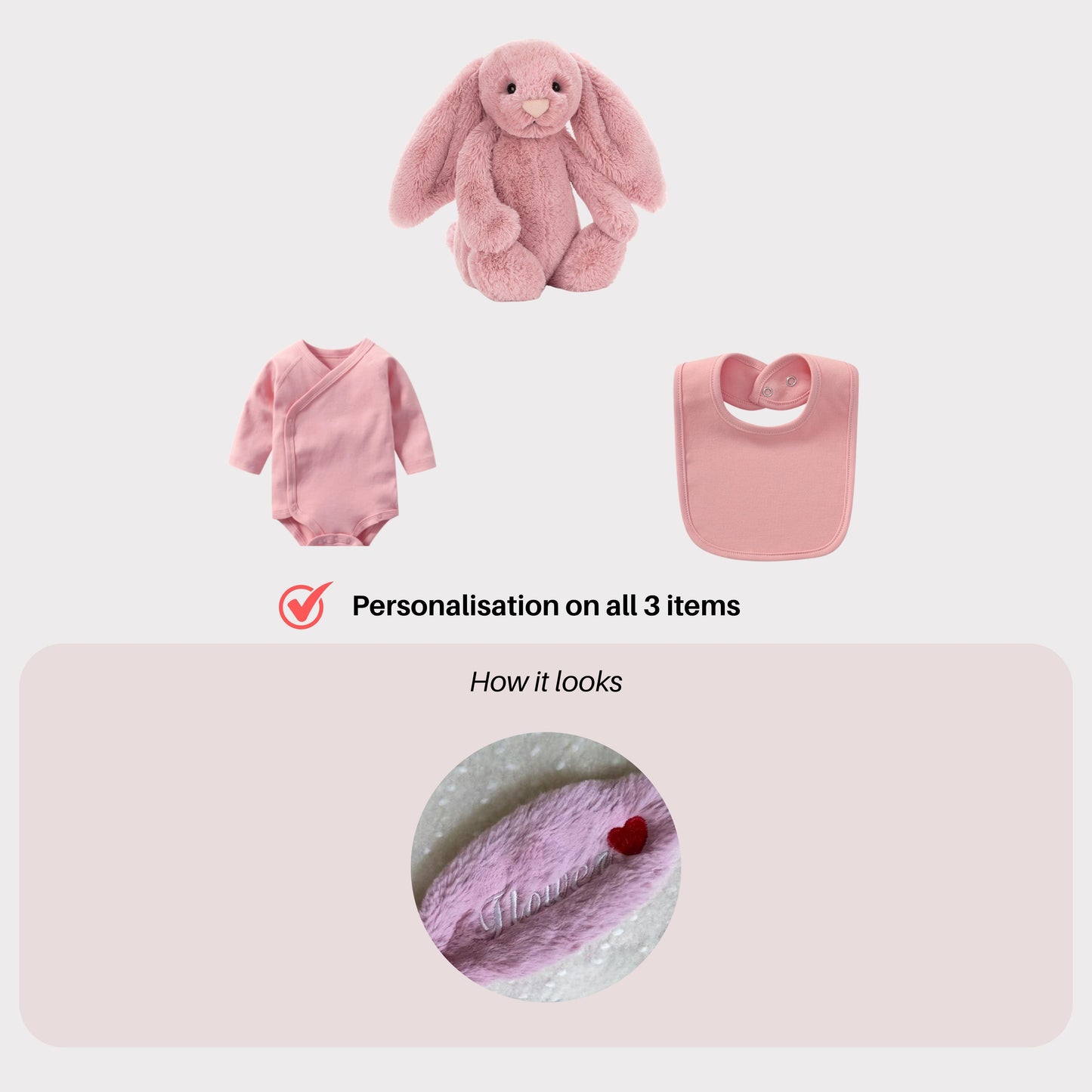 Personalised Jellycat Bunny and Bodysuit Set - Tulip pink Colour