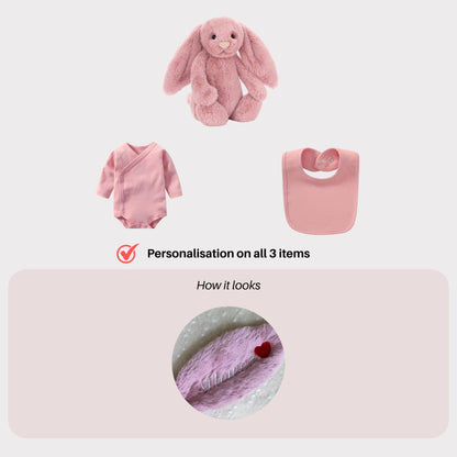 Personalised Jellycat Bunny and Bodysuit Set - Tulip pink Colour