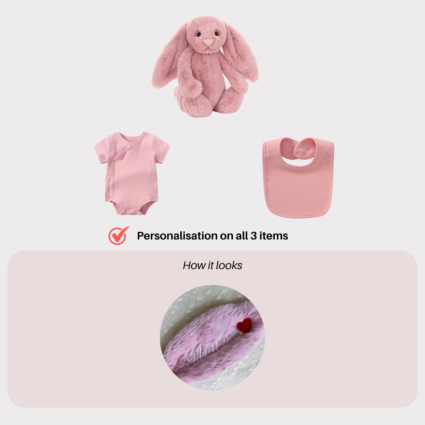 Personalised Jellycat Bunny and Bodysuit Set - Tulip pink Colour