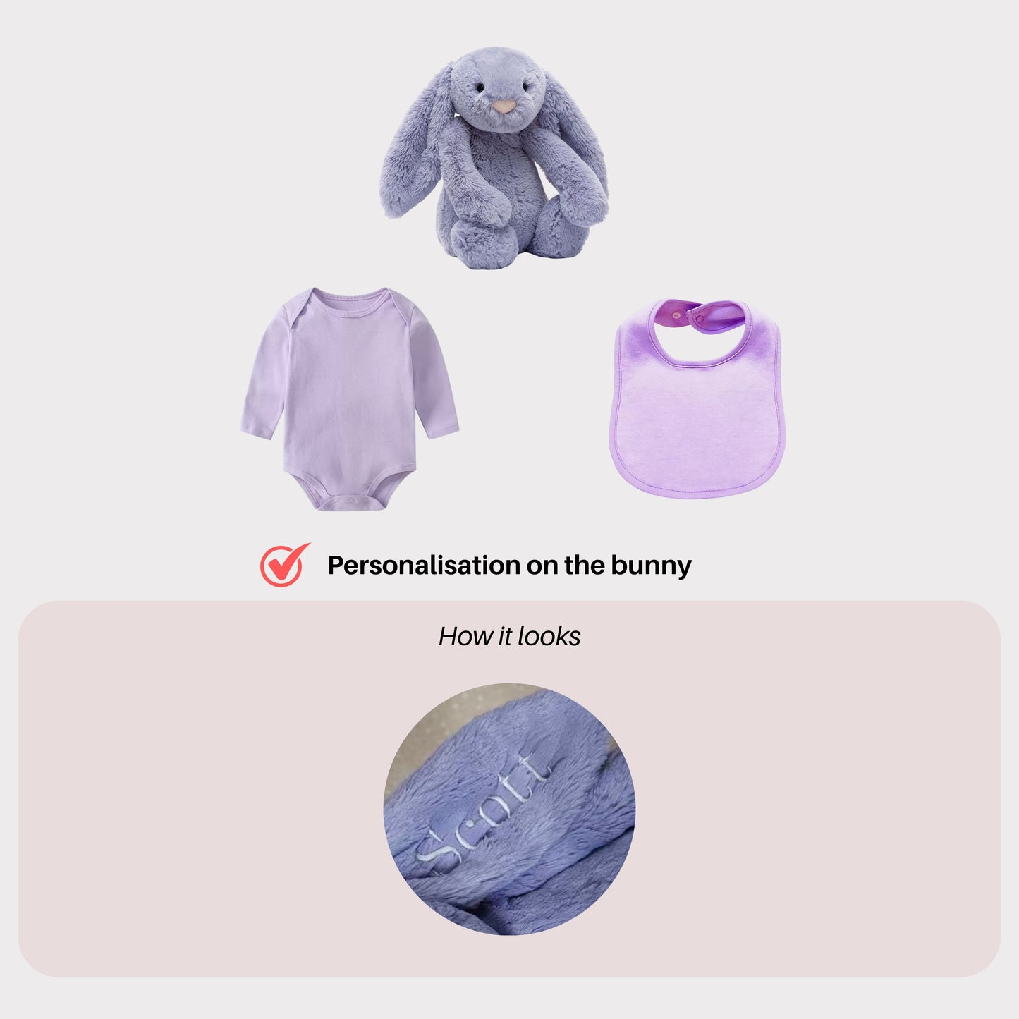 Personalised Jellycat Bunny and Bodysuit Set - Viola Colour