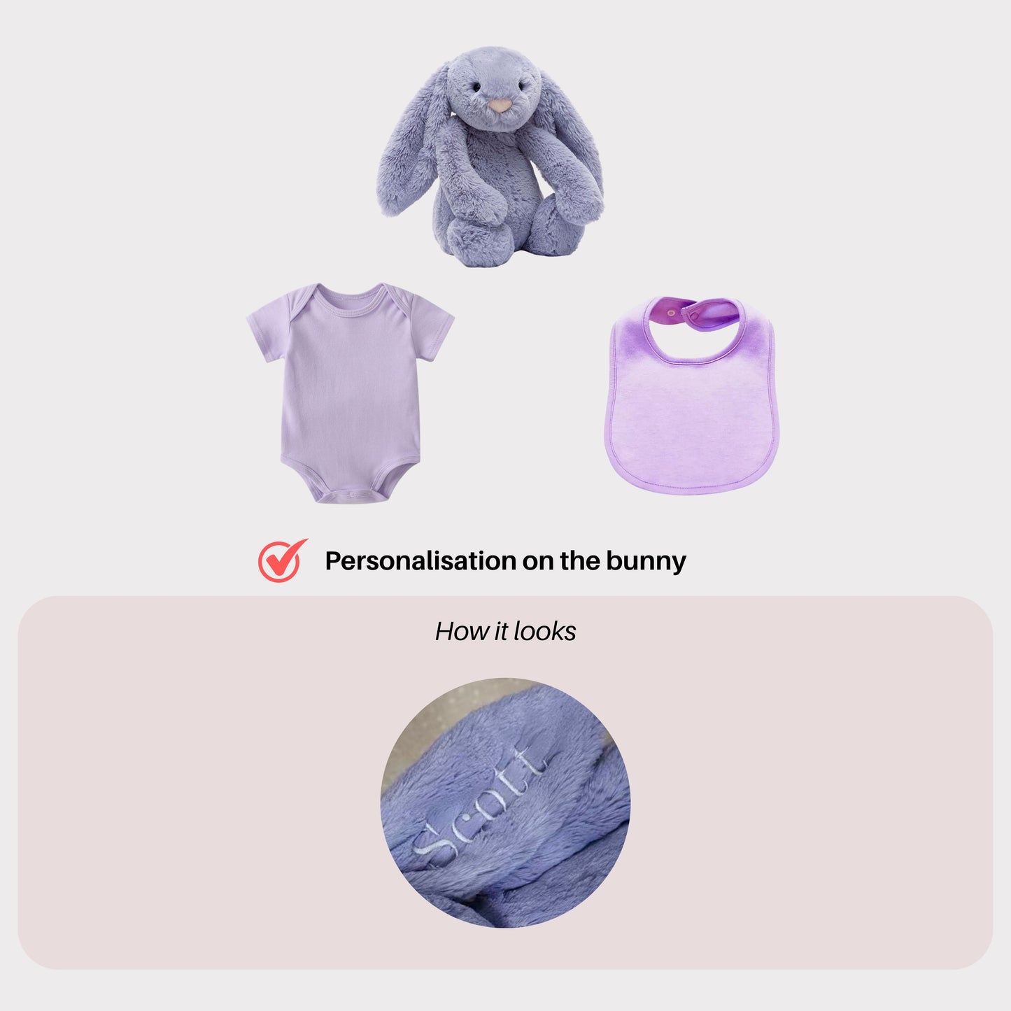 Personalised Jellycat Bunny and Bodysuit Set - Viola Colour