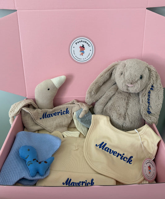 Personalised-baby-shower-gift-set-beige-bunny