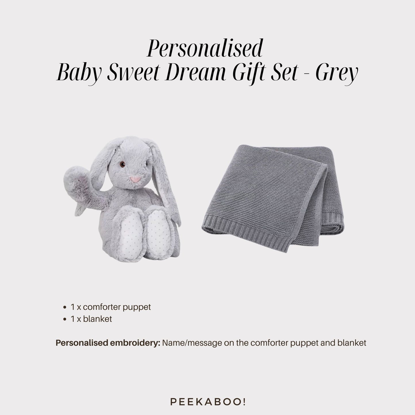 Personalised-bunny-blanket-sweet-dream-giftset-grey-details-Peekaboo