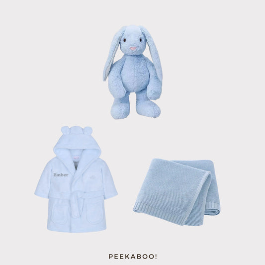 Personalised-bunny-romper-blanket-good-night-giftset-blue-Cover-Peekaboo