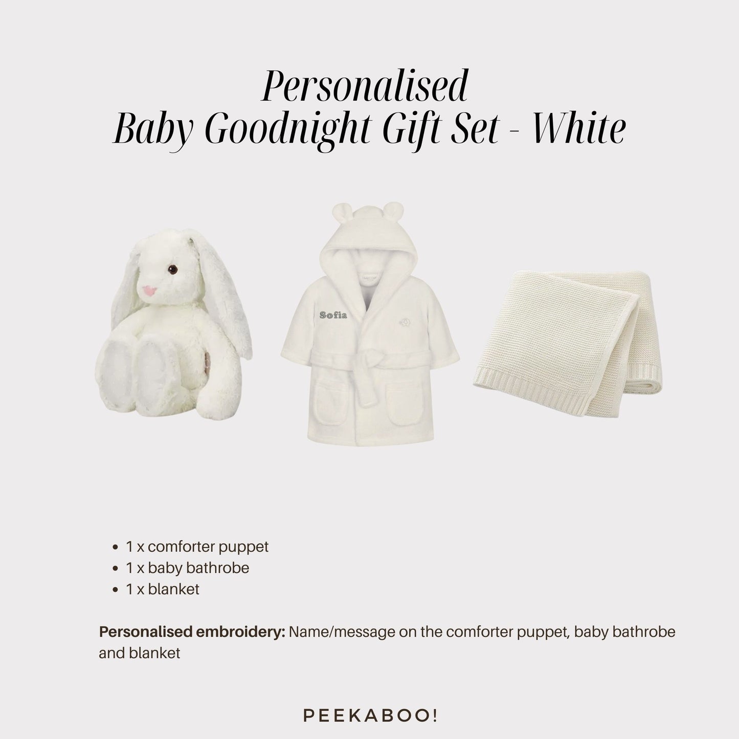 Personalised-bunny-romper-blanket-good-night-giftset-white-details-Peekaboo