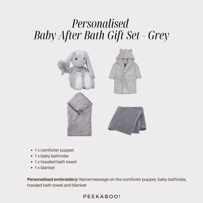 Personalised-bunny-romper-towel-blanket-after-bath-giftset-grey-details-Peekaboo