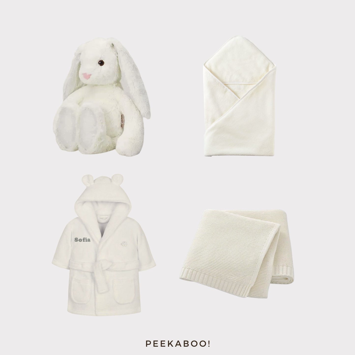 Personalised-bunny-romper-towel-blanket-after-bath-giftset-white-Cover-Peekaboo