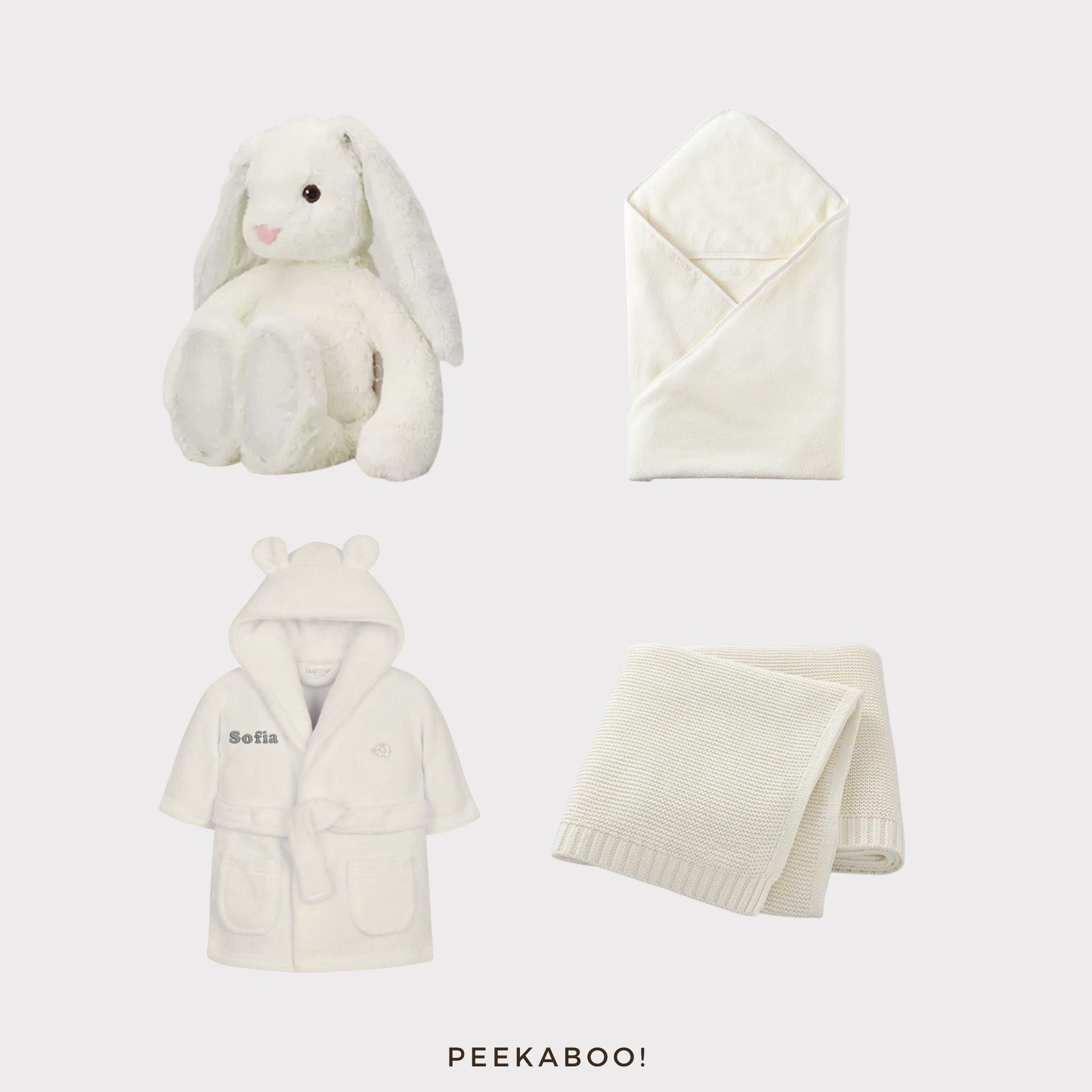 Personalised-bunny-romper-towel-blanket-after-bath-giftset-white-Cover-Peekaboo