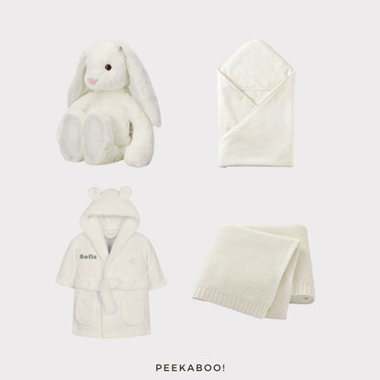 Personalised-bunny-romper-towel-blanket-after-bath-giftset-white-Cover-Peekaboo